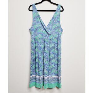 Old Navy Green Blue Paisley V-Neck Rayon Dress XL